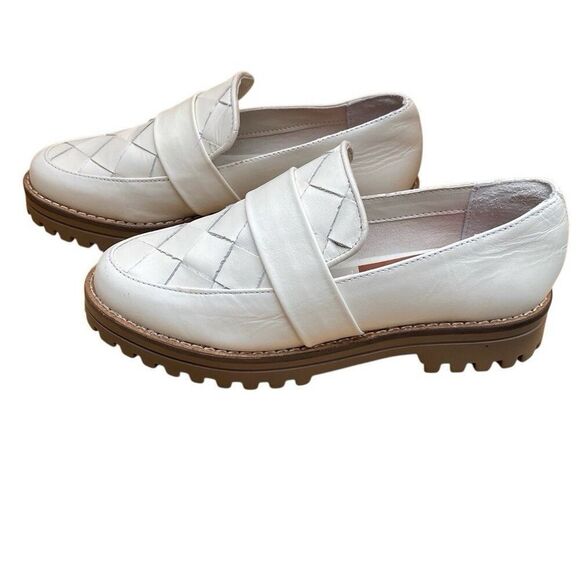 Dolce Vita Genuine Leather Woven Slip On Lug Sole Aubrey Loafers Ivory Size 6 - Picture 3 of 9